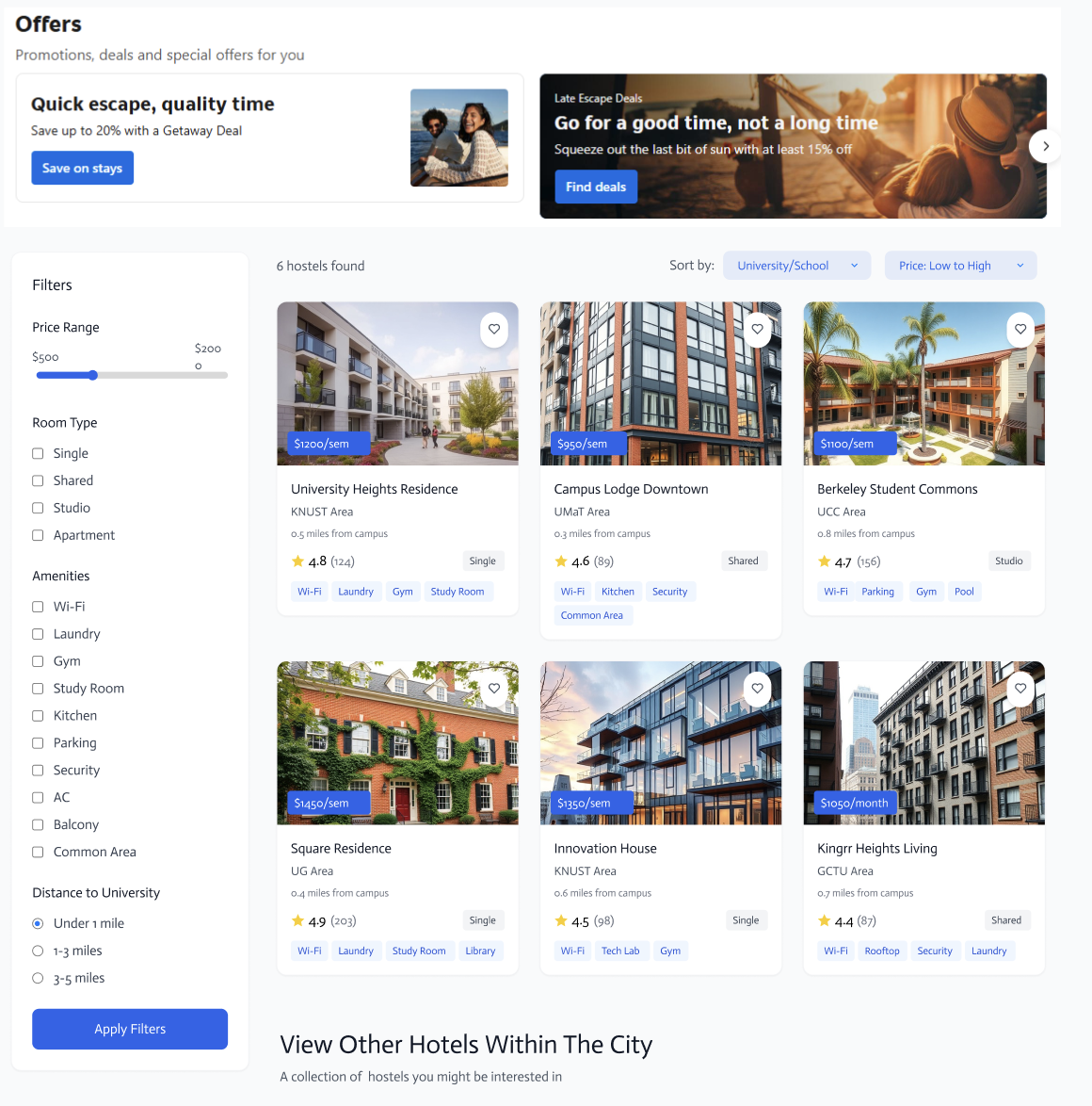 Find, compare and book a student hostel